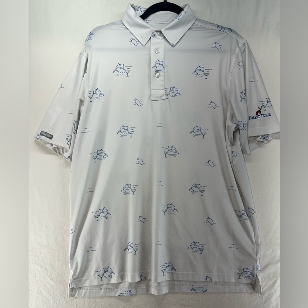 Straight Down Performance Polo Shirt Marlin Martini‎ Golfing Men's Size M